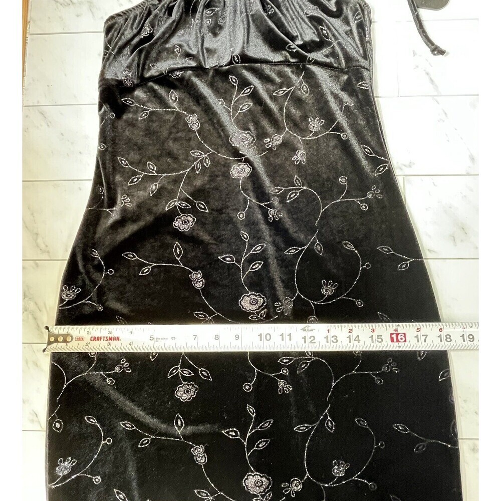 Aqua Blue Dress Y2K Womens S Babydoll Empire Sparkle Floral Black Whimsy Goth - Picture 9 of 12